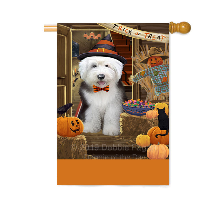 Personalized Enter at Own Risk Trick or Treat Halloween Old English Sheepdog Custom House Flag FLG-DOTD-A59708