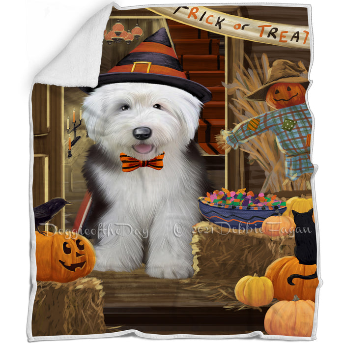 Enter at Own Risk Trick or Treat Halloween Old English Sheepdog Blanket BLNKT96168