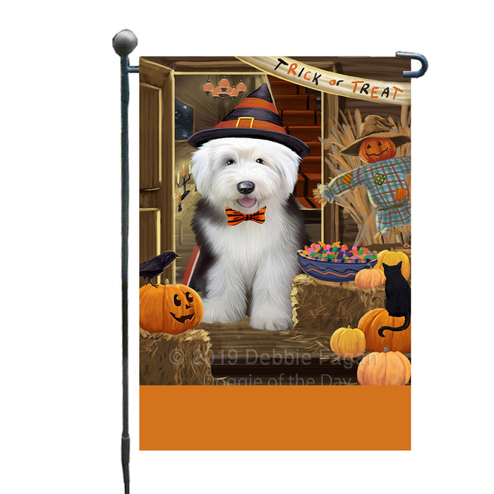 Personalized Enter at Own Risk Trick or Treat Halloween Old English Sheepdog Custom Garden Flags GFLG-DOTD-A59652