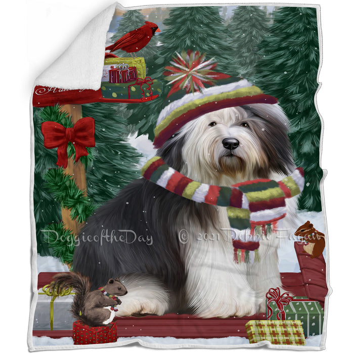 Merry Christmas Woodland Sled Old English Sheepdog Blanket BLNKT114231