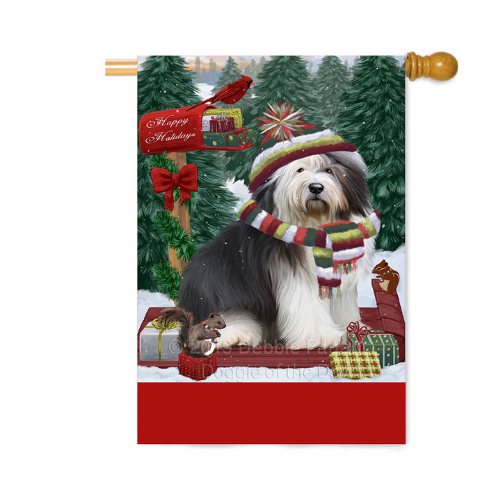 Personalized Merry Christmas Woodland Sled Old English Sheepdog Custom House Flag FLG-DOTD-A61691