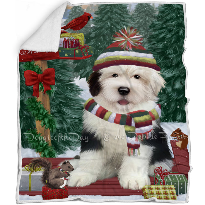 Merry Christmas Woodland Sled Old English Sheepdog Blanket BLNKT114240