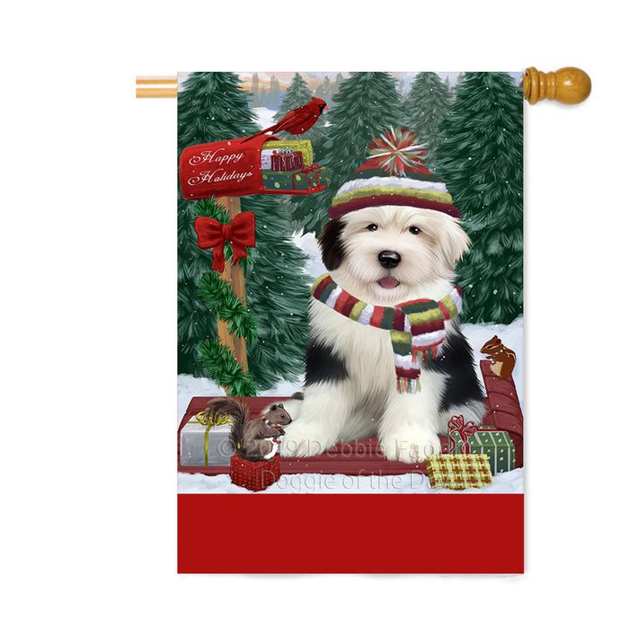 Personalized Merry Christmas Woodland Sled Old English Sheepdog Custom House Flag FLG-DOTD-A61692