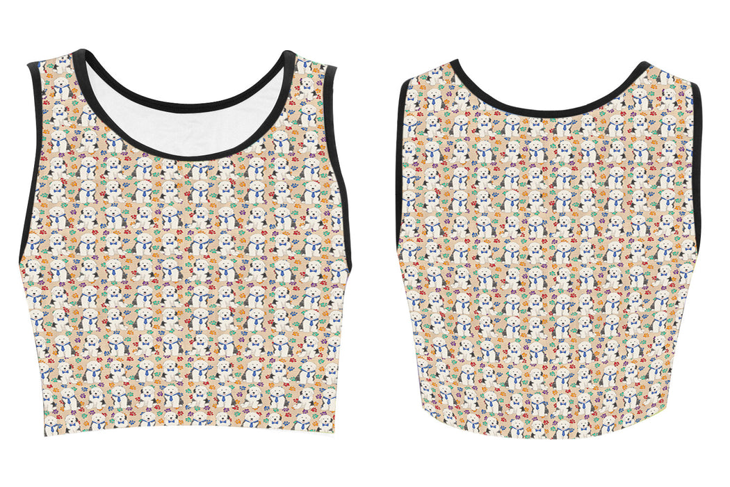 Rainbow Paw Print Old English Sheepdog Blue Women's Crop Top