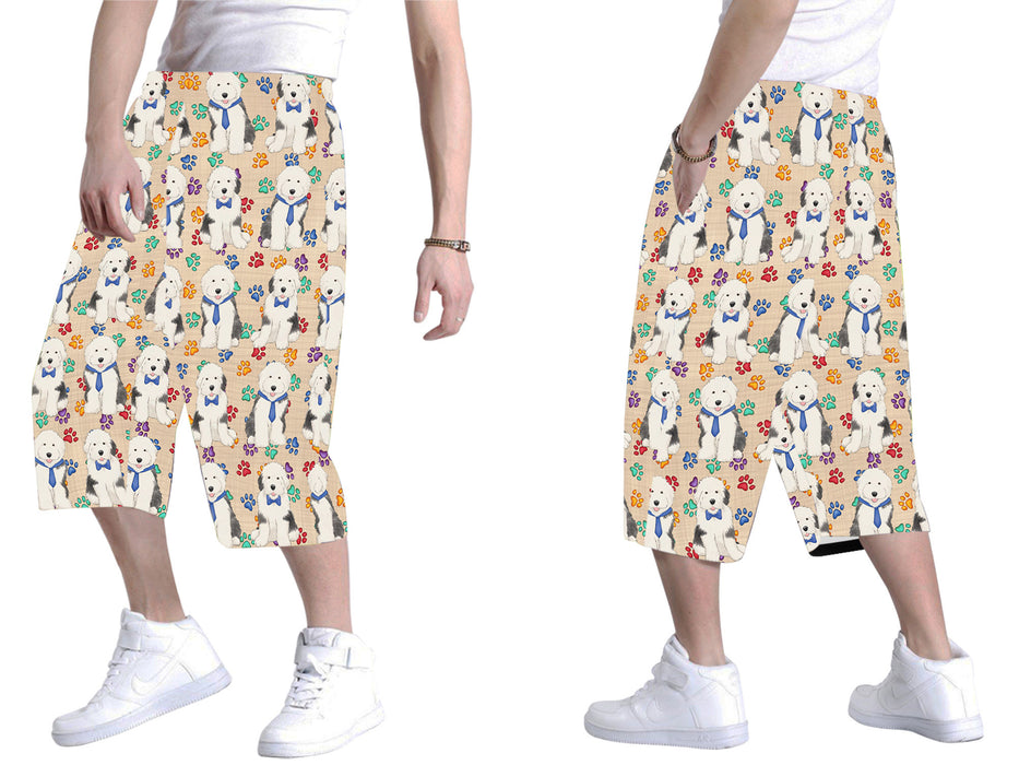 Rainbow Paw Print Old English Sheepdog Blue All Over Print Men's Baggy Shorts