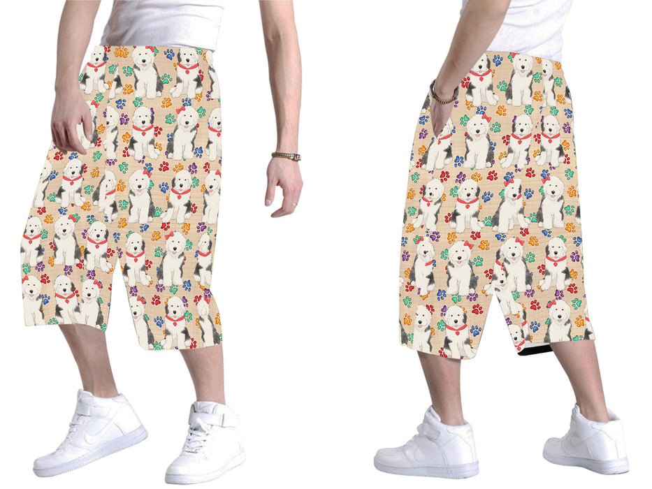 Rainbow Paw Print Old English Sheepdog Red All Over Print Men's Baggy Shorts