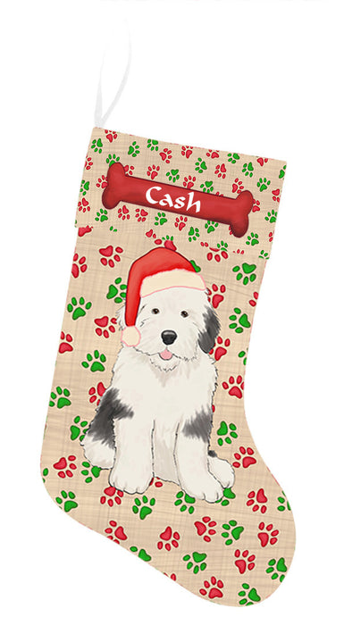 Pet Name Personalized Christmas Paw Print Old English Sheepdog Stocking
