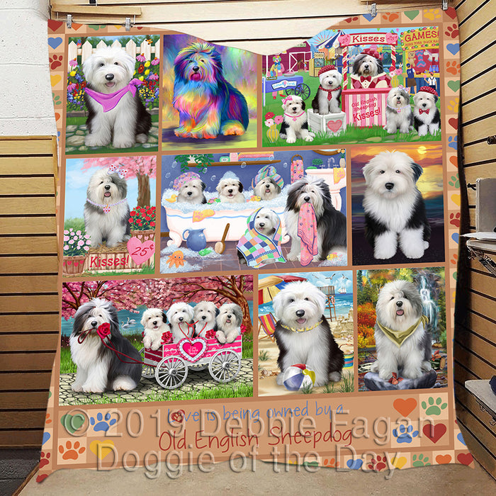 Love is Being Owned Old English Sheepdog Beige Quilt