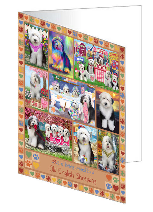 Love is Being Owned Old English Sheepdog Beige Handmade Artwork Assorted Pets Greeting Cards and Note Cards with Envelopes for All Occasions and Holiday Seasons GCD77408