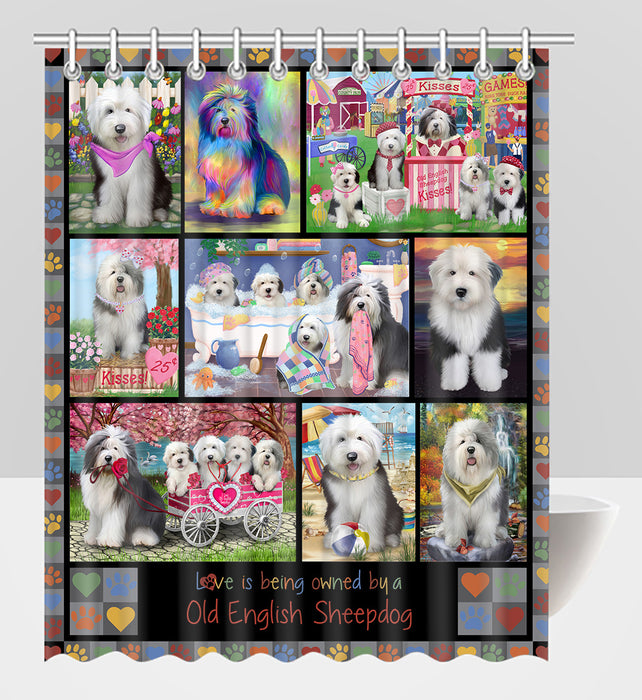 Love is Being Owned Old English Sheepdog Grey Shower Curtain
