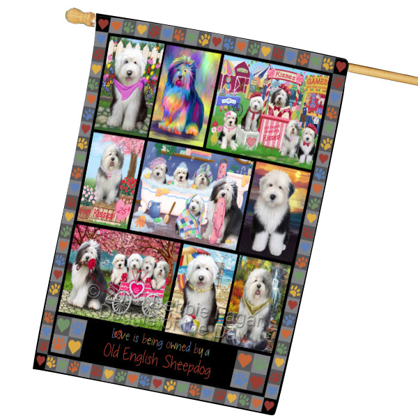 Love is Being Owned Old English Sheepdog Grey House Flag FLG65509