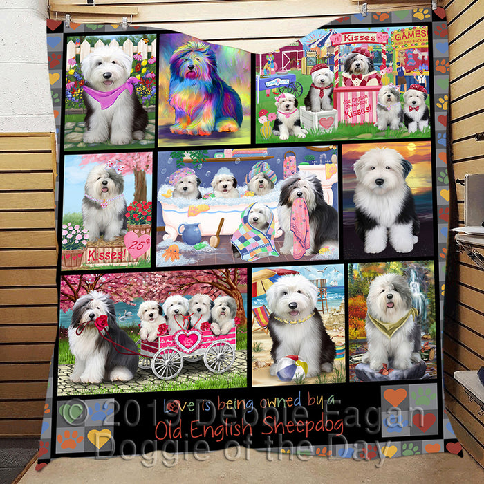 Love is Being Owned Old English Sheepdog Grey Quilt