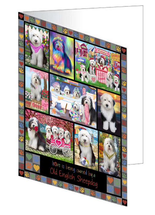 Love is Being Owned Old English Sheepdog Grey Handmade Artwork Assorted Pets Greeting Cards and Note Cards with Envelopes for All Occasions and Holiday Seasons GCD77411