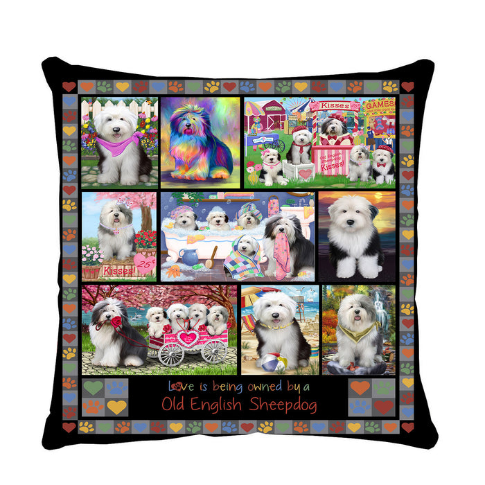 Love is Being Owned Old English Sheepdog Grey Pillow PIL84920