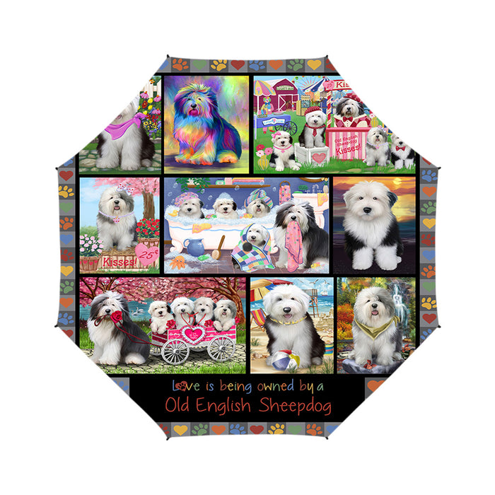 Love is Being Owned Old English Sheepdog Grey Semi-Automatic Foldable Umbrella