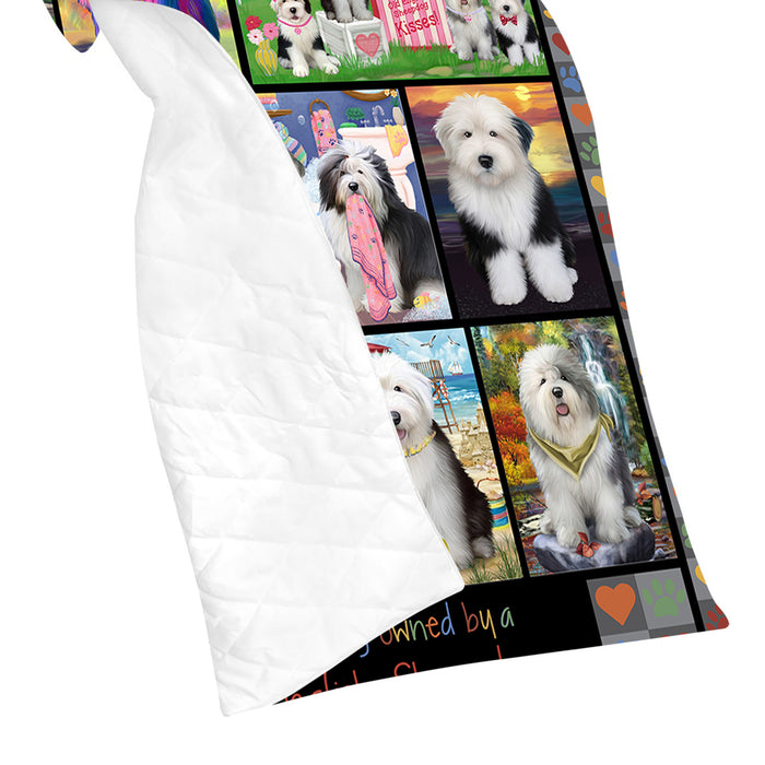 Love is Being Owned Old English Sheepdog Grey Quilt