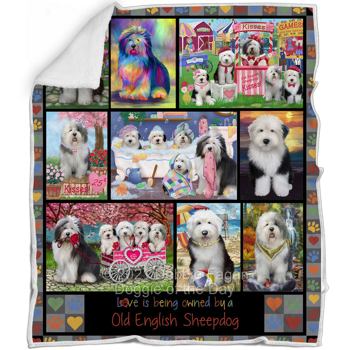 Love is Being Owned Old English Sheepdog Grey Blanket BLNKT137667