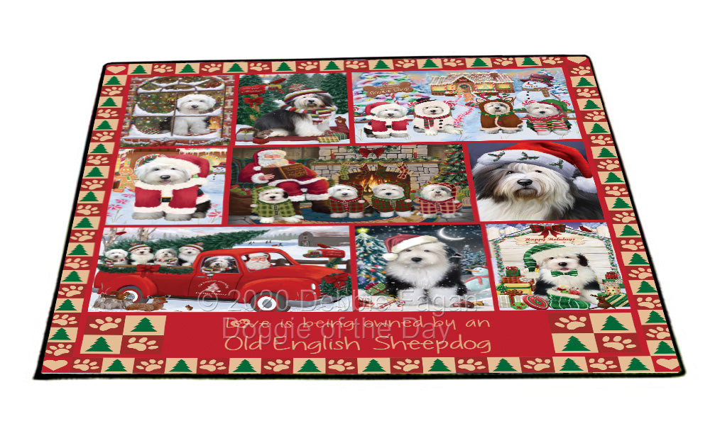 Love is Being Owned Christmas Old English Sheepdogs Floormat FLMS54898