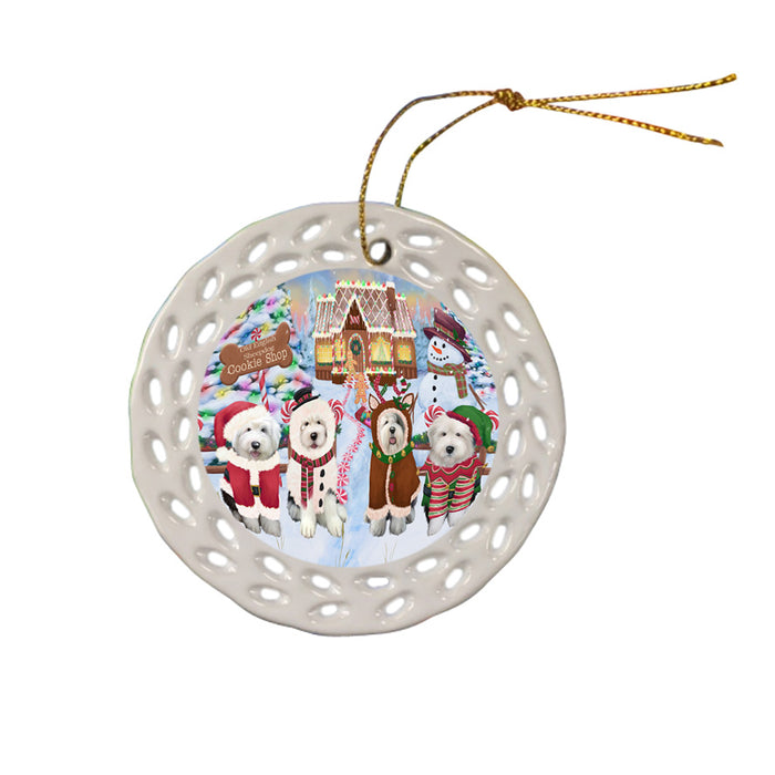 Holiday Gingerbread Cookie Shop Old English Sheepdogs Ceramic Doily Ornament DPOR56862