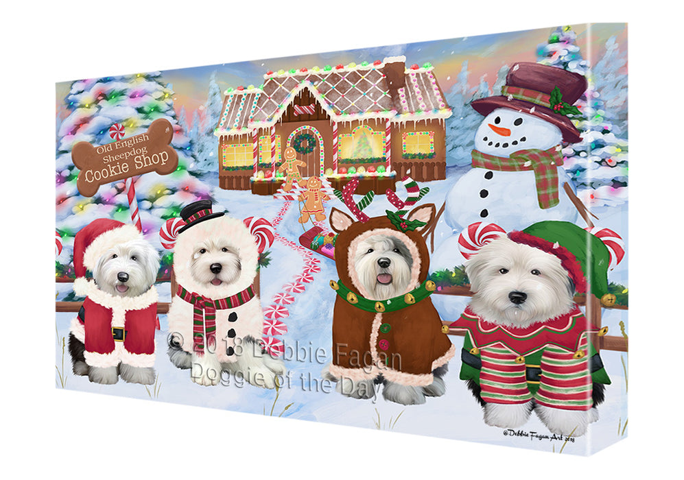 Holiday Gingerbread Cookie Shop Old English Sheepdogs Canvas Print Wall Art Décor CVS130778