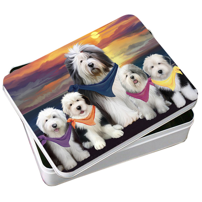 Family Sunset Portrait Old English Sheepdogs Photo Storage Tin PITN50265