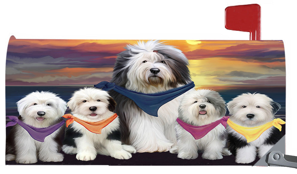 Family Sunset Portrait Old English Sheepdogs Magnetic Mailbox Cover MBC48488