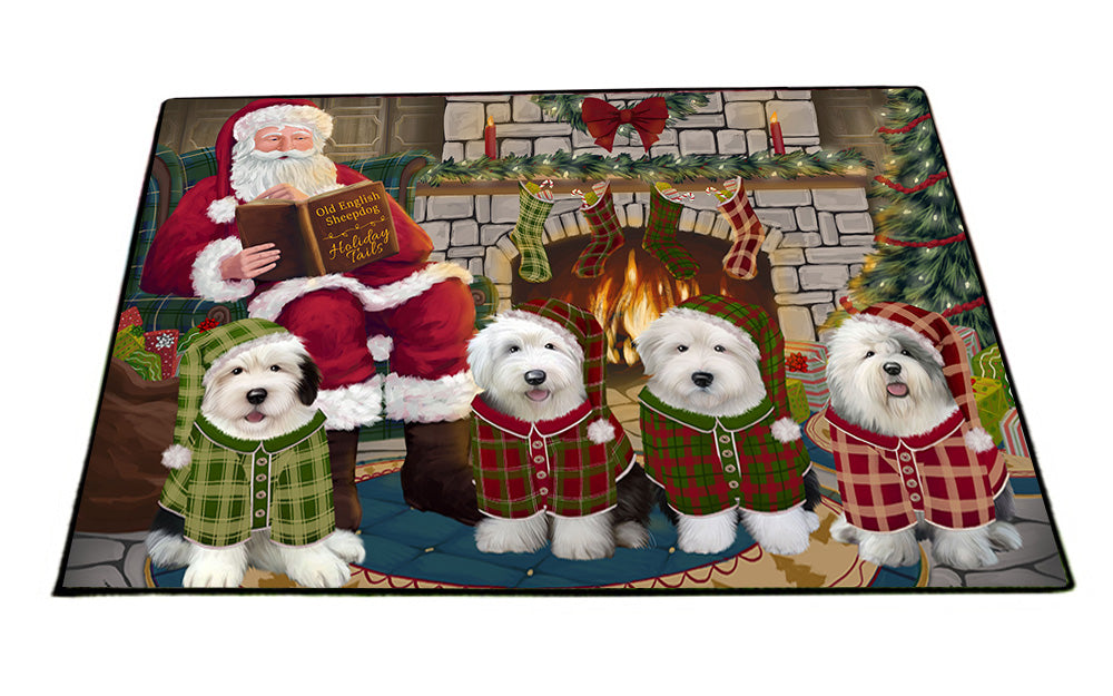Christmas Cozy Holiday Tails Old English Sheepdogs Floormat FLMS52704