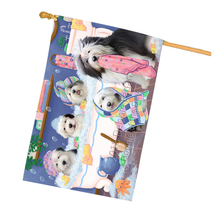 Rub A Dub Dogs In A Tub Old English Sheepdogs House Flag FLG57489