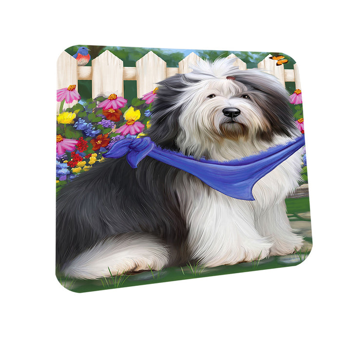 Spring Floral Old English Sheepdog Coasters Set of 4 CST49878