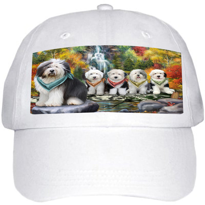 Scenic Waterfall Old English Sheepdogs Ball Hat Cap HAT52209
