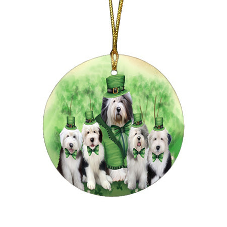 St. Patricks Day Irish Portrait Old English Sheepdogs Round Flat Christmas Ornament RFPOR49324