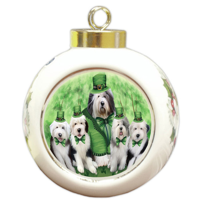 St. Patricks Day Irish Portrait Old English Sheepdogs Round Ball Christmas Ornament RBPOR49333