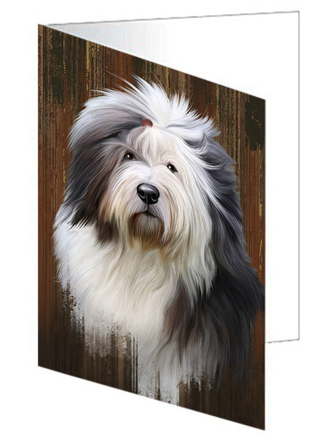 Rustic Old English Sheepdog Handmade Artwork Assorted Pets Greeting Cards and Note Cards with Envelopes for All Occasions and Holiday Seasons GCD55361