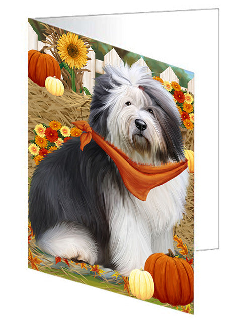 Fall Autumn Greeting Old English Sheepdog with Pumpkins Handmade Artwork Assorted Pets Greeting Cards and Note Cards with Envelopes for All Occasions and Holiday Seasons GCD56384