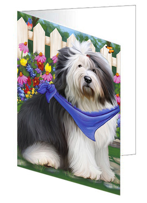 Spring Floral Old English Sheepdog Handmade Artwork Assorted Pets Greeting Cards and Note Cards with Envelopes for All Occasions and Holiday Seasons GCD53786