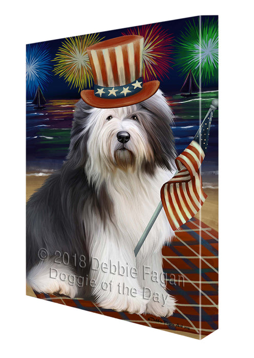 4th of July Independence Day Firework Old English Sheepdog Canvas Wall Art CVS56127