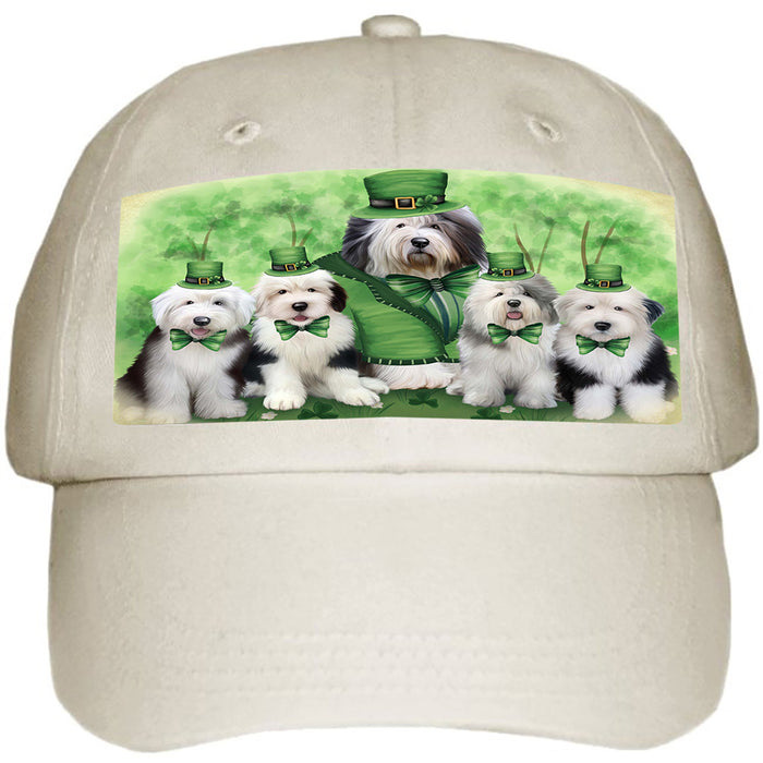 St. Patricks Day Irish Family Portrait Old English Sheepdogs Ball Hat Cap HAT51732
