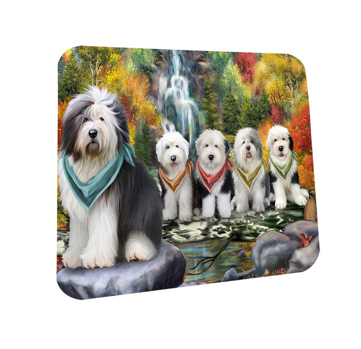 Scenic Waterfall Old English Sheepdogs Coasters Set of 4 CST49417