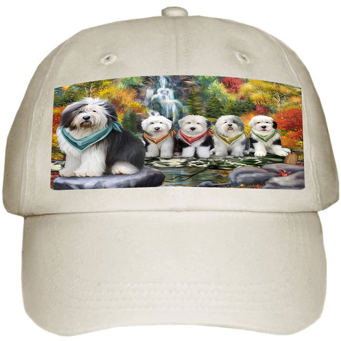 Scenic Waterfall Old English Sheepdogs Ball Hat Cap HAT52209