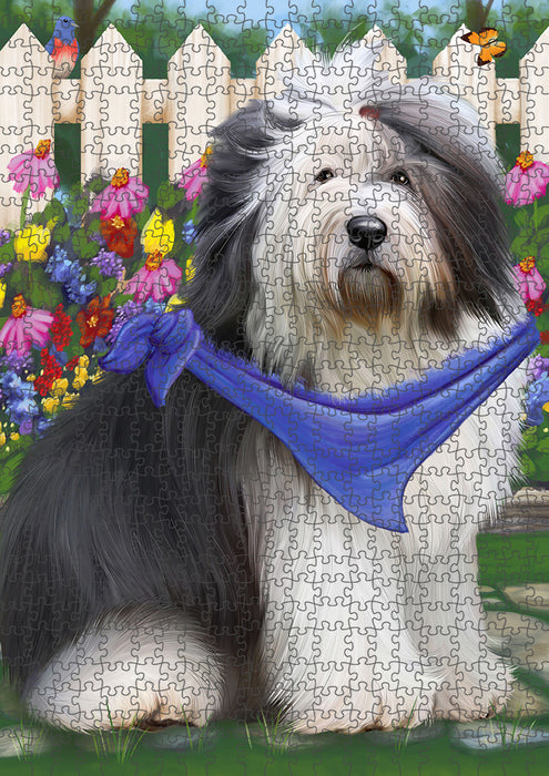 Spring Floral Old English Sheepdog Puzzle with Photo Tin PUZL53463