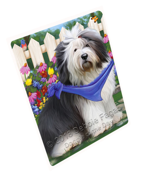Spring Floral Old English Sheepdog Tempered Cutting Board C53625