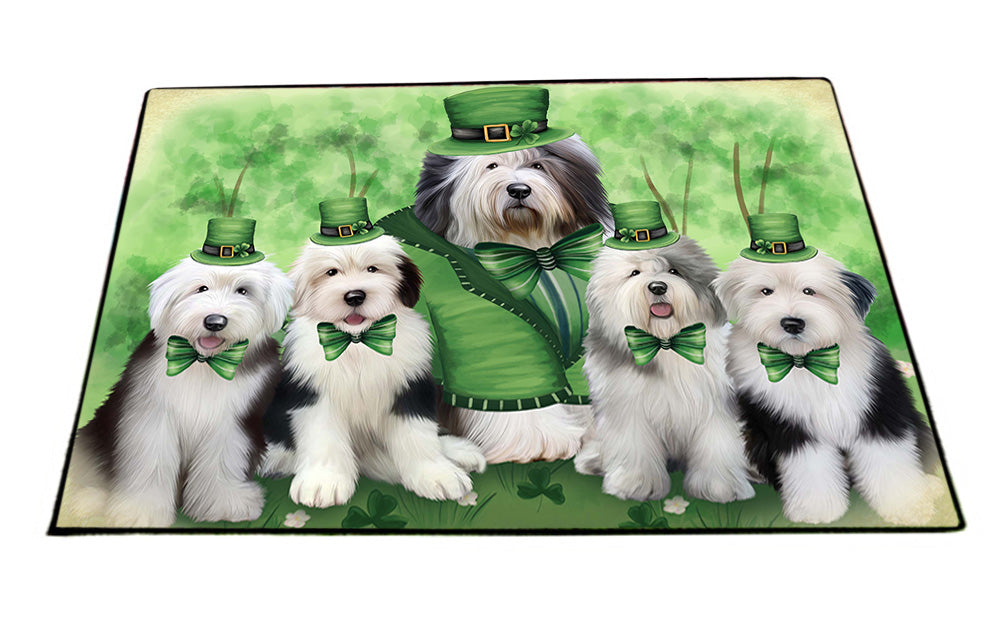 St. Patricks Day Irish Family Portrait Old English Sheepdogs Floormat FLMS49725