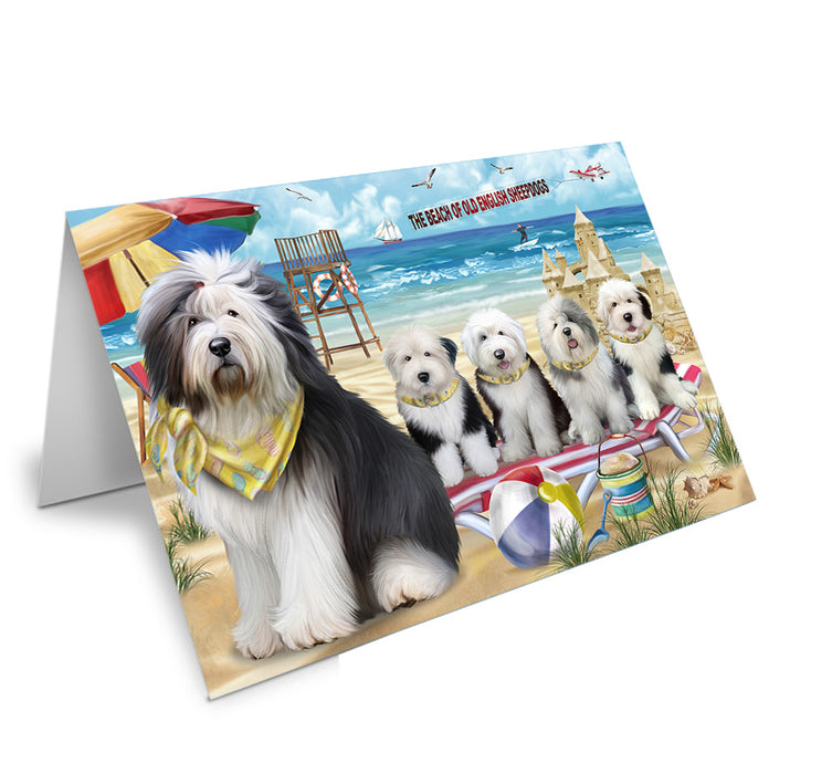 Pet Friendly Beach Old English Sheepdogs Handmade Artwork Assorted Pets Greeting Cards and Note Cards with Envelopes for All Occasions and Holiday Seasons GCD54203