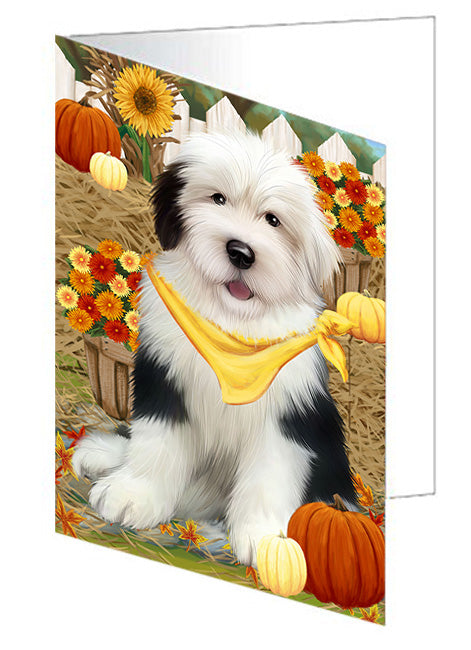 Fall Autumn Greeting Old English Sheepdog with Pumpkins Handmade Artwork Assorted Pets Greeting Cards and Note Cards with Envelopes for All Occasions and Holiday Seasons GCD56387