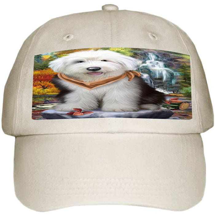 Scenic Waterfall Old English Sheepdogs Ball Hat Cap HAT52212