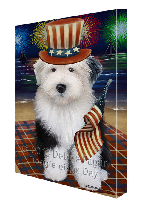 4th of July Independence Day Firework Old English Sheepdog Canvas Wall Art CVS56136