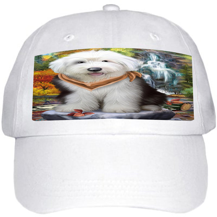 Scenic Waterfall Old English Sheepdogs Ball Hat Cap HAT52212