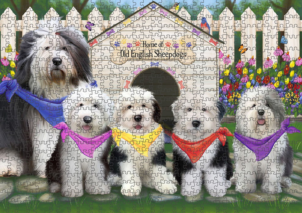 Spring Dog House Old English Sheepdogs Puzzle with Photo Tin PUZL53466