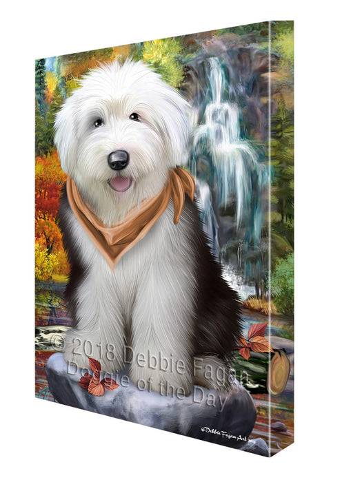 Scenic Waterfall Old English Sheepdog Canvas Wall Art CVS60744
