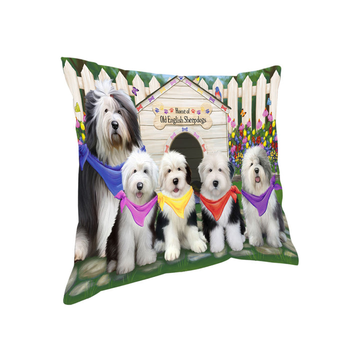 Spring Dog House Old English Sheepdogs Pillow PIL55536